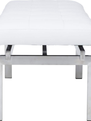 Louve 59" Bench, White/brushed Stainless Base