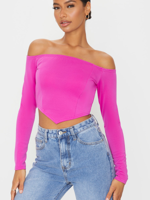 Fuchsia Scuba Bardot Pointed Hem Crop Top