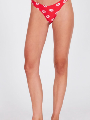 Amor High Cut Bikini Bottom - Cherry Red Kiss Print