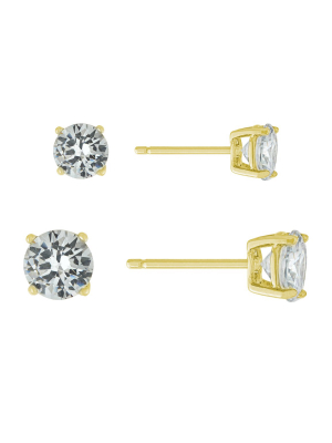 Gold Over Sterling Silver 5mm And 6mm Cubic Zirconia Stud Set