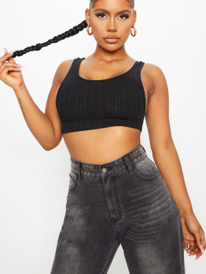 Black Knitted Rib Scoop Crop Top