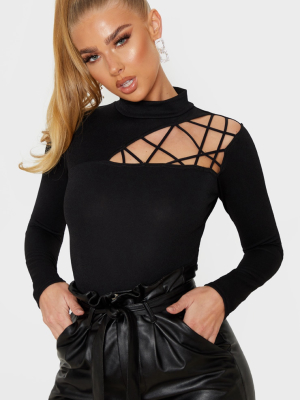 Black Cut Out Detail Crepe Bodysuit