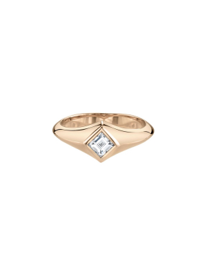 Knife Edge Carre Diamond Signet Pinky Ring - Rose Gold