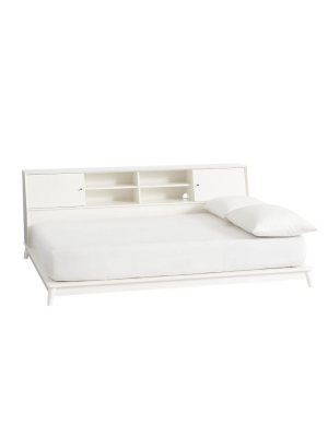 Mid-century Side Storage Platform Bed - White