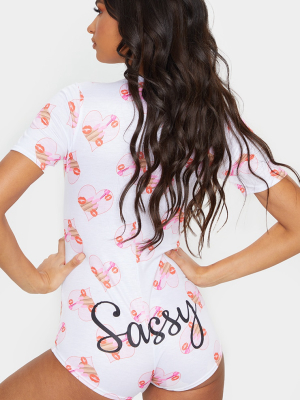 White Sassy Printed Pj Romper