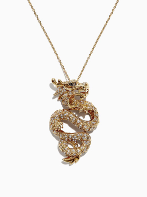 Effy Safari 14k Yellow Gold Diamond Dragon Pendant, 0.59 Tcw