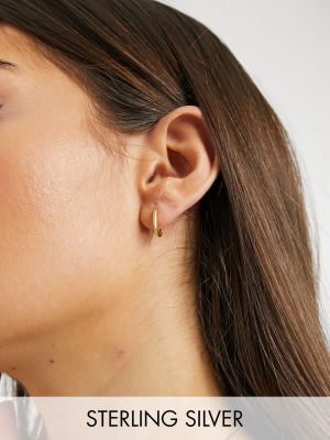 Asos Design Sterling Silver With Gold Plate Hinge Hoop Earrings In Square Design