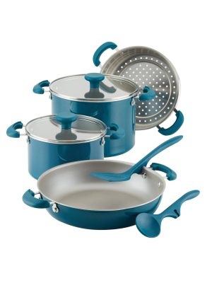 Rachael Ray Create Delicious 8pc Aluminum Nonstick Cookware Stacking Set Teal