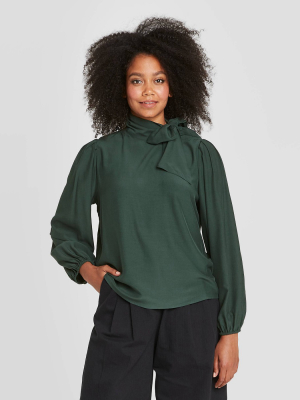 Women's Balloon Long Sleeve Tie Neck Blouse - Prologue™