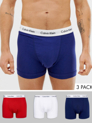 Calvin Klein Trunks 3 Pack In Cotton Stretch