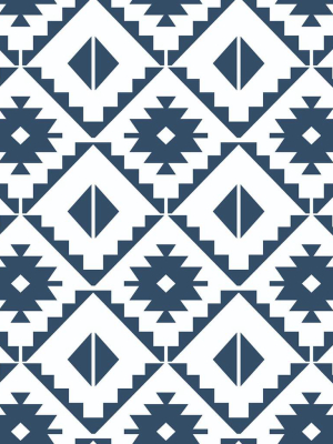 Southwest Tile Peel-and-stick Wallpaper In Navy And White By Nextwall