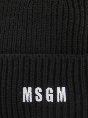 Msgm Logo Embroidered Turn-up Brim Beanie