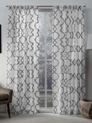 Set Of 2 Muse Geometric Textured Jacquard Linen Sheer Rod Pocket Window Curtain Panel Silver - Exclusive Home