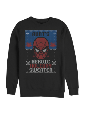 Men's Marvel Spider-man Aunt's Heroic Holiday Sweatshirt - Black - 2x Large