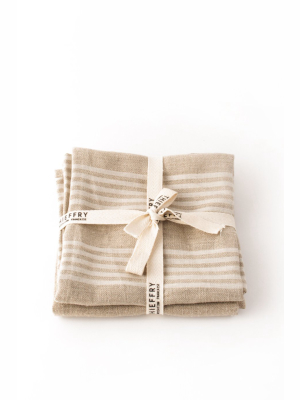 Thieffry Set Of Two Dish Towels Linen Hardelot White & Natural