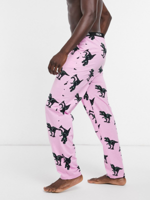 Asos Design Lounge Pyjama Bottom With Novelty Dinosaur Print In Pink