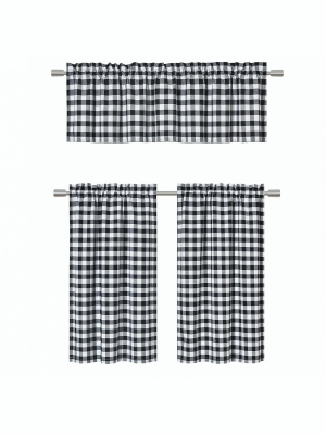 Goodgram Black Gingham Checkered Plaid Kitchen Curtain Tier & Valance Set