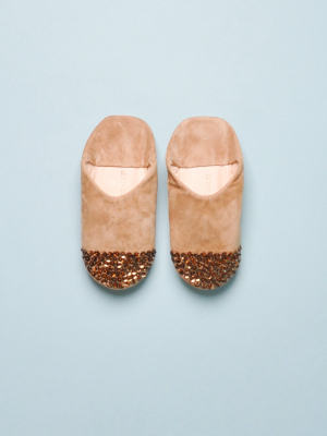 Sequin Slippers - Brown Suede