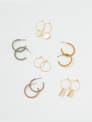 Aeo Velvet + Gold Hoop Earrings 6-pack