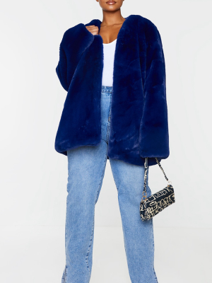 Plus Blue Faux Fur Coat