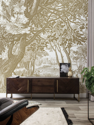 Gold Metallic Wall Mural In Engraved Landscapes White By Kek Amsterdam