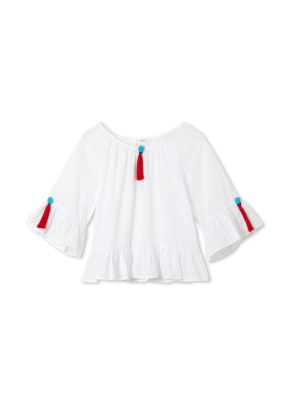 Pom Pom Tassel Kaftan (kids) - White