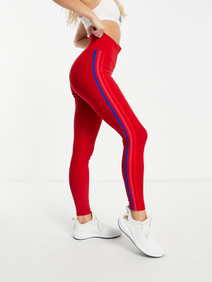 Adidas Originals Trefoil Three Stripe Leggings In Red