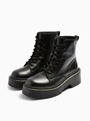 Austin Black Leather Chunky Lace Up Boots