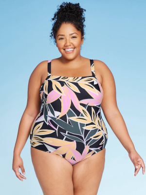 Women's Plus Size Straight Neck Palms One Piece Swimsuit - Kona Sol™ Floral