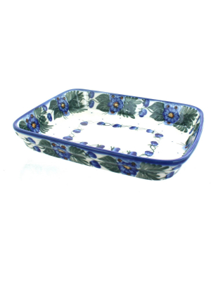 Blue Rose Polish Pottery Forget Me Not Medium Rectangular Baker