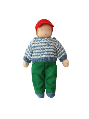 9" Waldorf Boy Doll In Blue Striped Sweater · White