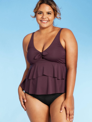 Women's Tiered Tie-front Tankini Top - Kona Sol™ Burgundy