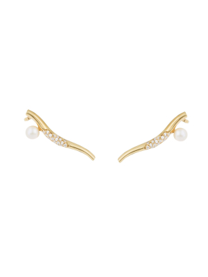 Feminine Waves Pearl Ear-crawler Earrings