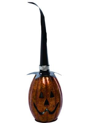 Transpac Metal 27 In. Orange Halloween Jack-o-lantern With Tall Hat