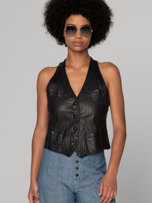 Washed Leather Vest, Black