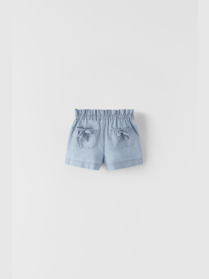 Chambray Shorts With Pockets