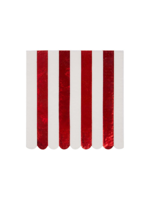 Shiny Red Stripe Large Napkins (x 16)