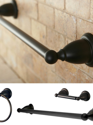 Traditional Solid Brass Oil Rubbed Bronze 3-piece Towel Bar Bath Accessory Set - Kingston Brass