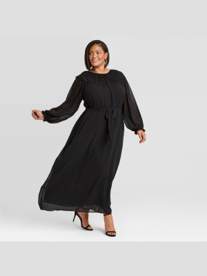 Women's Plus Size Long Sleeve Smocked Dress - Ava & Viv™