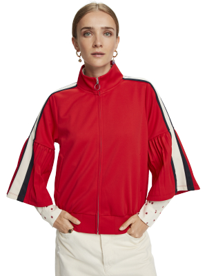 Sporty Pleated-sleeve Track Jacket