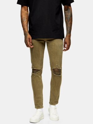 Khaki Ripped Stretch Skinny Jeans