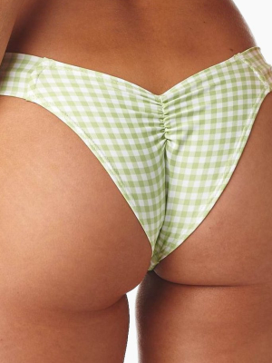 Uno Brazilian Cut Scrunch Bikini Bottom - Vert Green Gingham Print