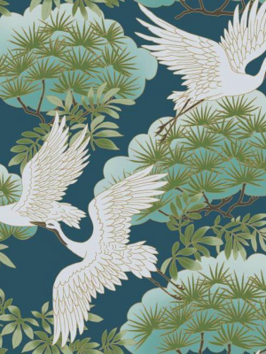 Sprig & Heron Wallpaper In Blue From The Tea Garden Collection By Ronald Redding For York Wallcoverings