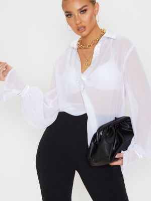 White Chiffon Frill Cuff Shirt