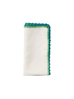 Kim Seybert Knotted Edge Napkin In White, Turquoise & Green - Set Of 4