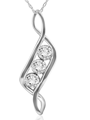 Pompeii3 1ct Three Stone Diamond Pendant 14k White Gold