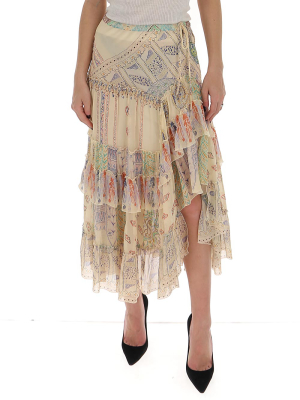 Etro Printed Asymmetric Tiered Skirt