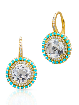 14kt Yellow Gold Topaz Turquoise Diamond Round Kai Earrings