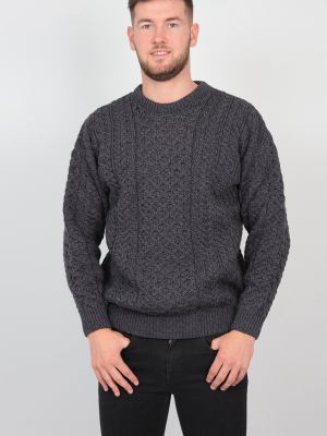 Mens Traditional Aran Sweater In Charcoal