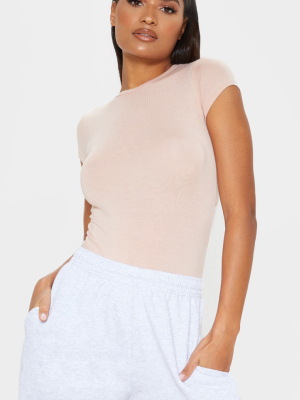 Basic Nude Crew Neck Fitted T Shirt